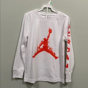 White Long Sleeve Shirt with orange Graphic